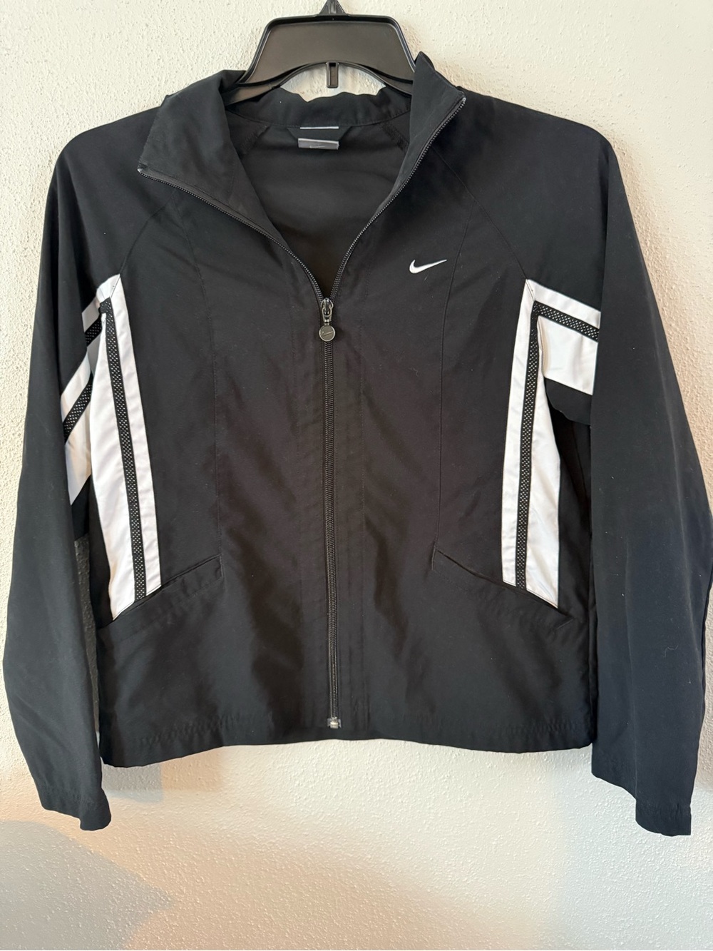 Nike Black Zip-Front Bomber Jacket with White Striping
